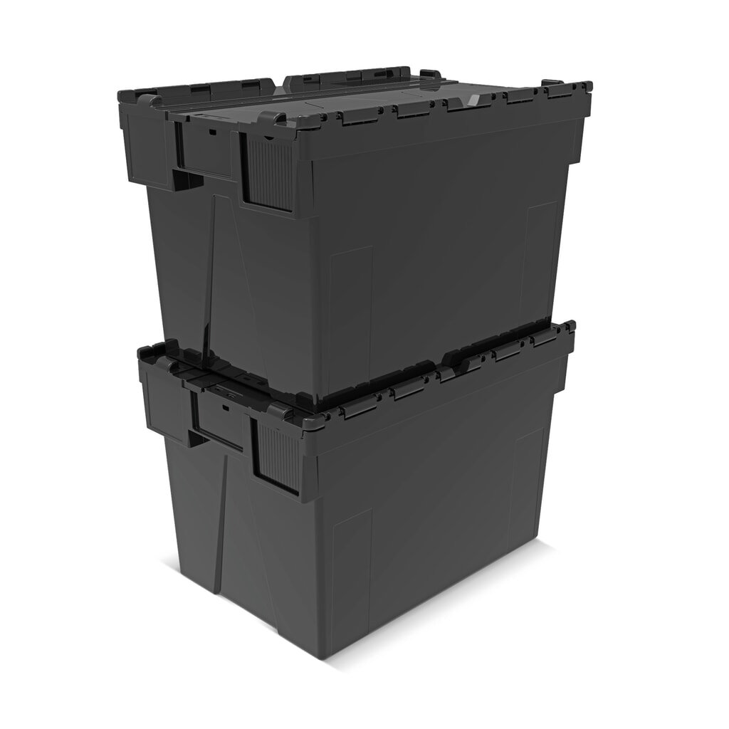 N° de l'image du produit 7 : Alpha Eurobox en regranulés de PP avec couvercle basculant et rabattable, noir, 77 litres, haut. x larg. x prof. 400 x 600 x 400 mm