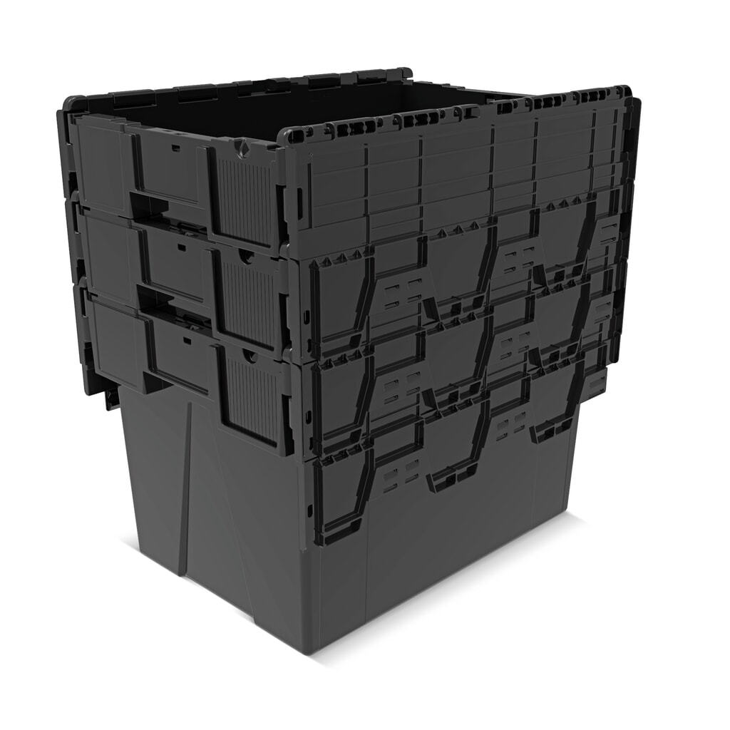 N° de l'image du produit 8 : Alpha Eurobox en regranulés de PP avec couvercle basculant et rabattable, noir, 77 litres, haut. x larg. x prof. 400 x 600 x 400 mm