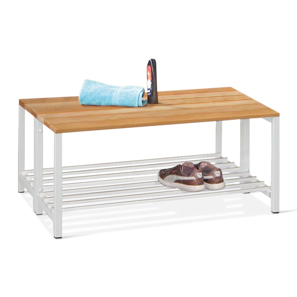 Banc de vestiaire PAVOY avec lattes en bois de hêtre, 2 côtés, longueur 1 000 mm sans porte-chaussures, bleu gentiane Illustration du produit: Banc de vestiaire PAVOY avec lattes en bois de hêtre, 2 côtés, longueur 1 000 mm sans porte-chaussures, bleu gentiane