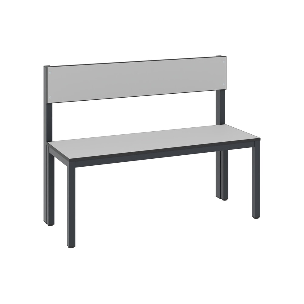 Illustration du produit: Banc pour vestiaire C+P Basic Plus, longueur 1 000 mm, utilisable d’un seul côté, avec dossier, gris-noir/gris-argent