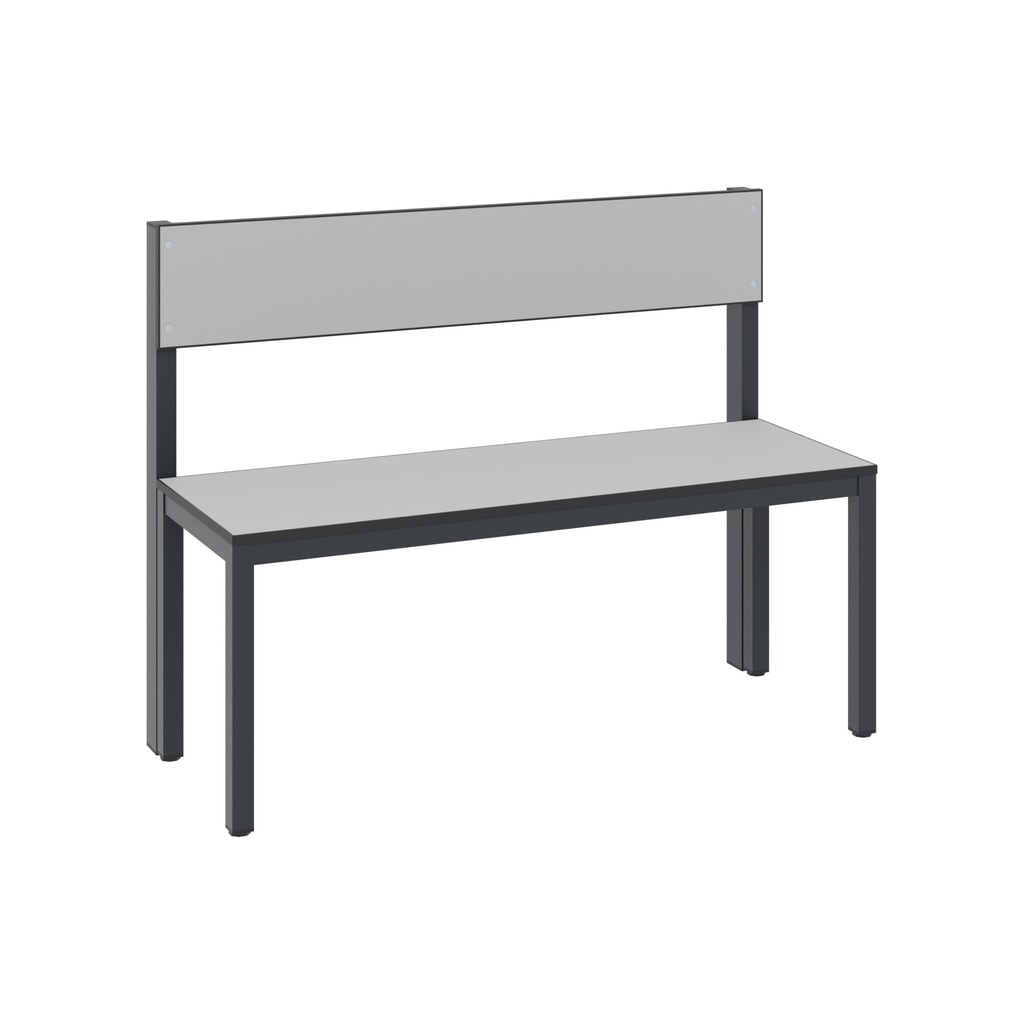 Banc pour vestiaire C+P Basic Plus, longueur 1 000 mm, utilisable d’un seul côté, avec dossier, gris-noir/gris-argent Illustration du produit: Banc pour vestiaire C+P Basic Plus, longueur 1 000 mm, utilisable d’un seul côté, avec dossier, gris-noir/gris-argent