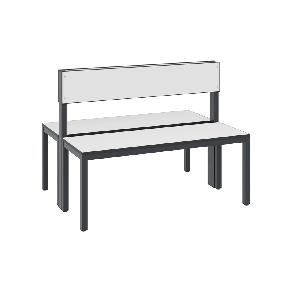 Illustration du produit: Banc pour vestiaire C+P Basic Plus, longueur 1 000 mm, utilisable des deux côtés, avec dossier, gris-noir/blanc