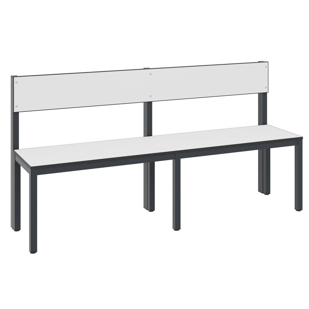 Illustration du produit: Banc pour vestiaire C+P Basic Plus, longueur 1 500 mm, utilisable d’un seul côté, avec dossier, gris-noir/blanc