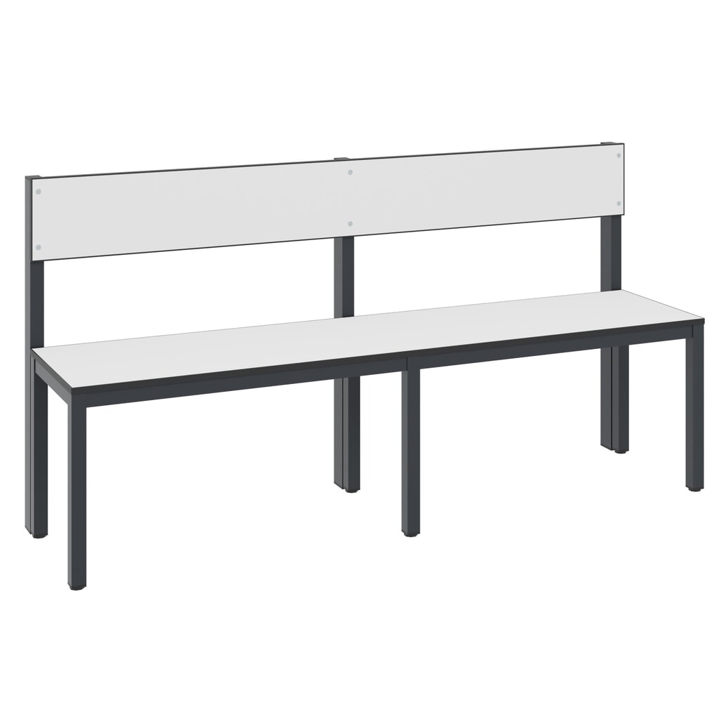 Illustration du produit: Banc pour vestiaire C+P Basic Plus, longueur 1 500 mm, utilisable d’un seul côté, avec dossier, gris-noir/blanc