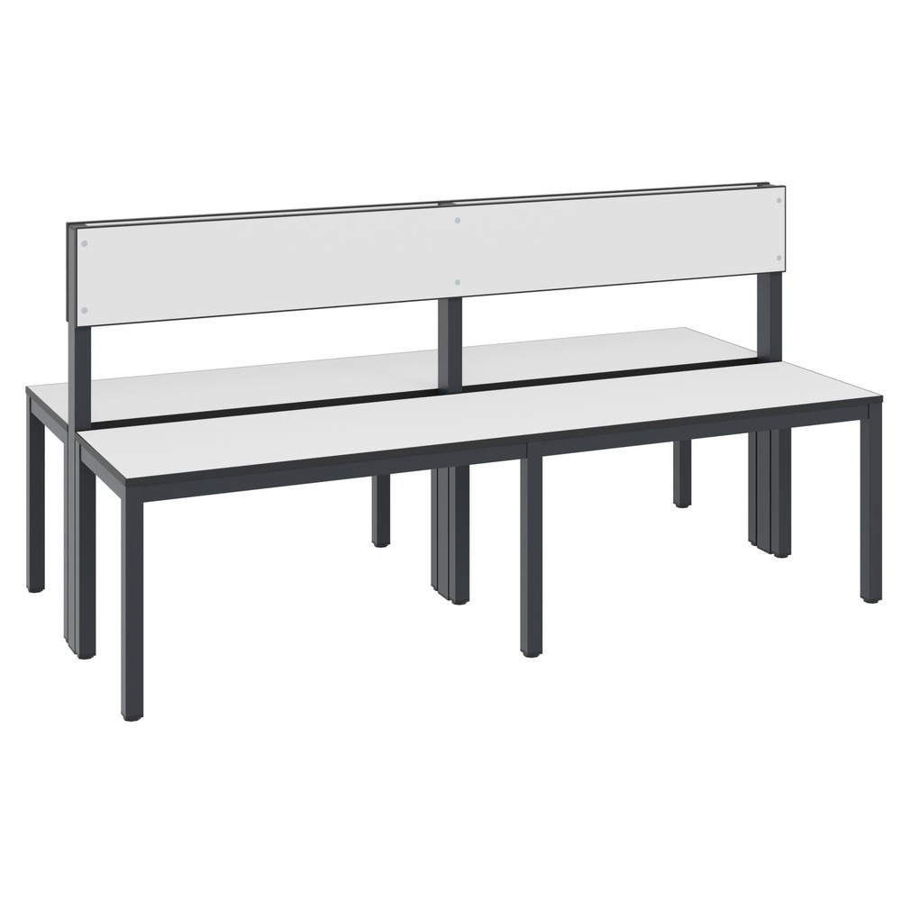 Illustration du produit: Banc pour vestiaire C+P Basic Plus, longueur 1 500 mm, utilisable des deux côtés, avec dossier, gris-noir/blanc