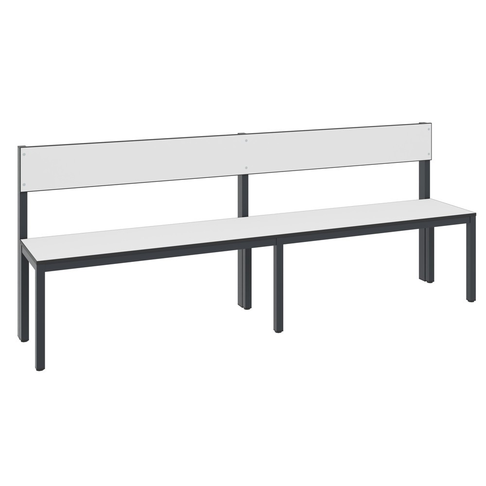 Illustration du produit: Banc pour vestiaire C+P Basic Plus, longueur 1 960 mm, utilisable d’un seul côté, avec dossier, gris-noir/blanc