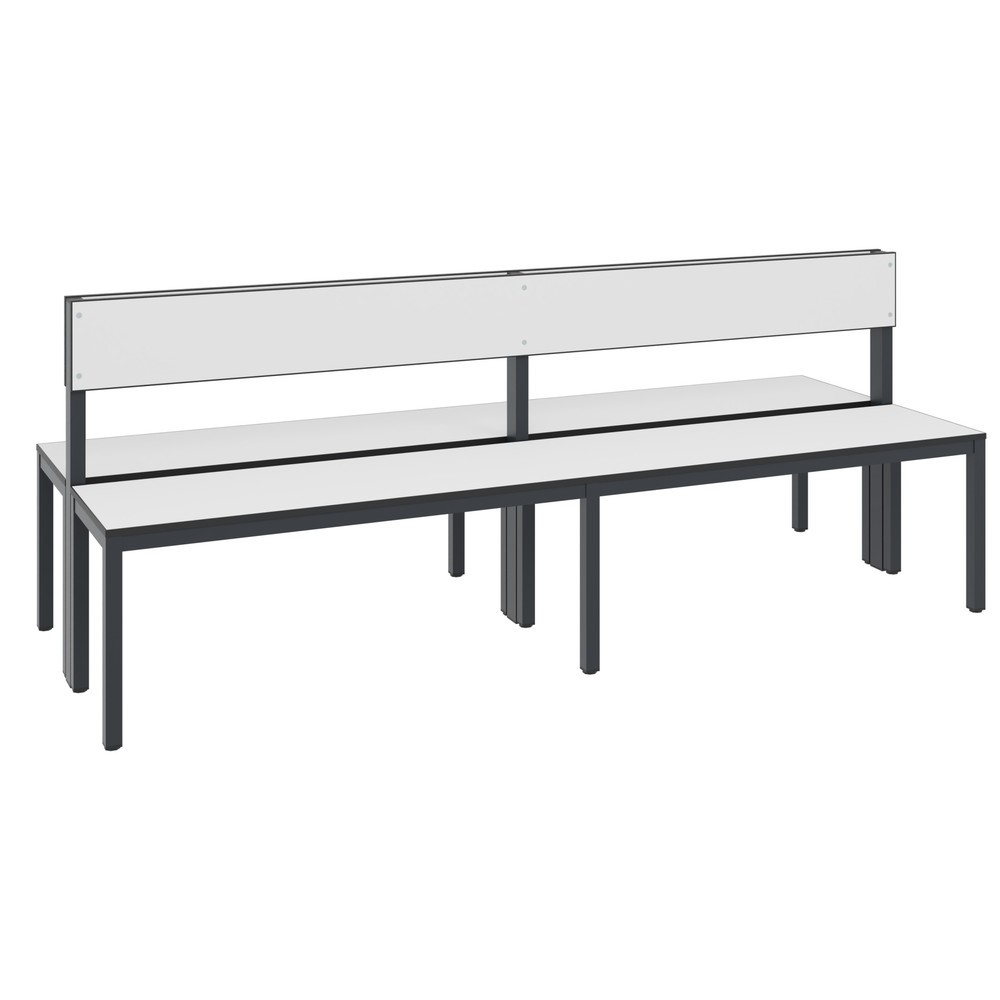 Illustration du produit: Banc pour vestiaire C+P Basic Plus, longueur 1 960 mm, utilisable des deux côtés, avec dossier, gris-noir/blanc