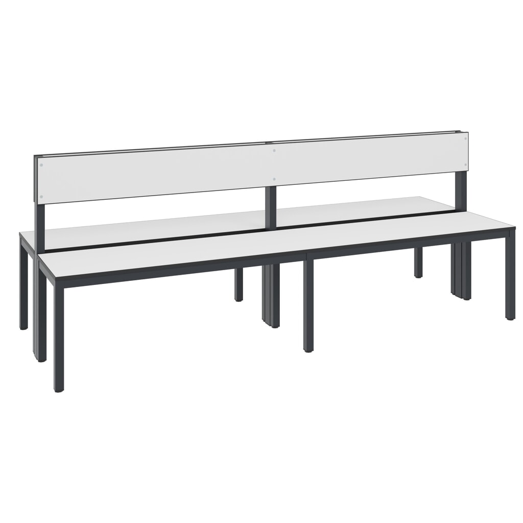 Illustration du produit: Banc pour vestiaire C+P Basic Plus, longueur 1 960 mm, utilisable des deux côtés, avec dossier, gris-noir/blanc