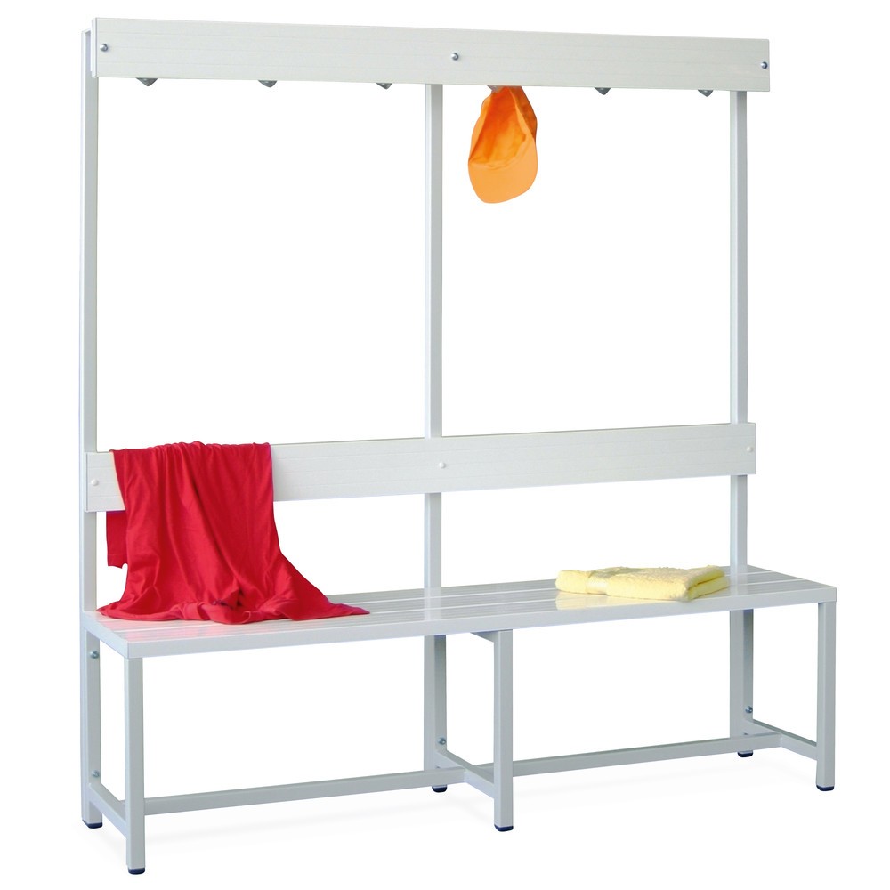 Illustration du produit: Banc pour vestiaire PAVOY avec baguette à crochets, longueur 1 000 mm, sans porte-chaussure, bleu gentiane
