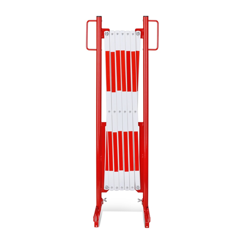 Barrière extensible dancop, pied des deux côtés, largeur 3 600 mm, rouge/blanc N° de l'image du produit 1 : Barrière extensible dancop, pied des deux côtés, largeur 3 600 mm, rouge/blanc