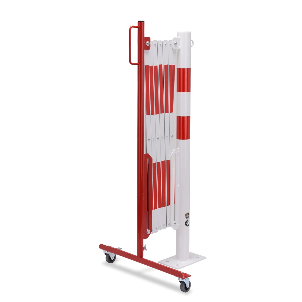N° de l'image du produit 4 : Barrière extensible dancop avec potelets, Ø 60 mm, largeur 3 600 mm, rouge/blanc