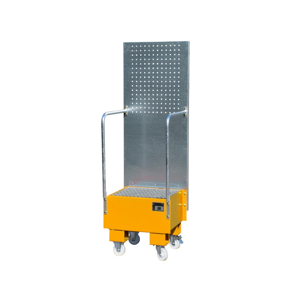 Illustration du produit: Bauer® bac de rétention en acier avec plaque perforée, mobile, 1 x 60 l, H x l x P 1 775 x 1 775 x 590 mm, jaune-orange