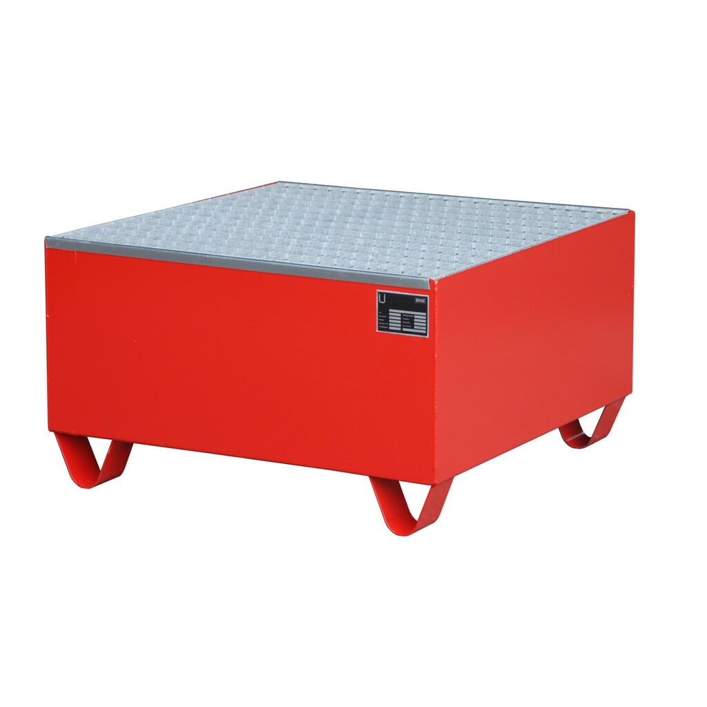 Bauer® bac de rétention en acier, hauteur libre 100 mm, H x l x P 465 x 800 x 800 mm, avec grille, 1 x 200 l, rouge feu Illustration du produit: Bauer® bac de rétention en acier, hauteur libre 100 mm, H x l x P 465 x 800 x 800 mm, avec grille, 1 x 200 l, rouge feu