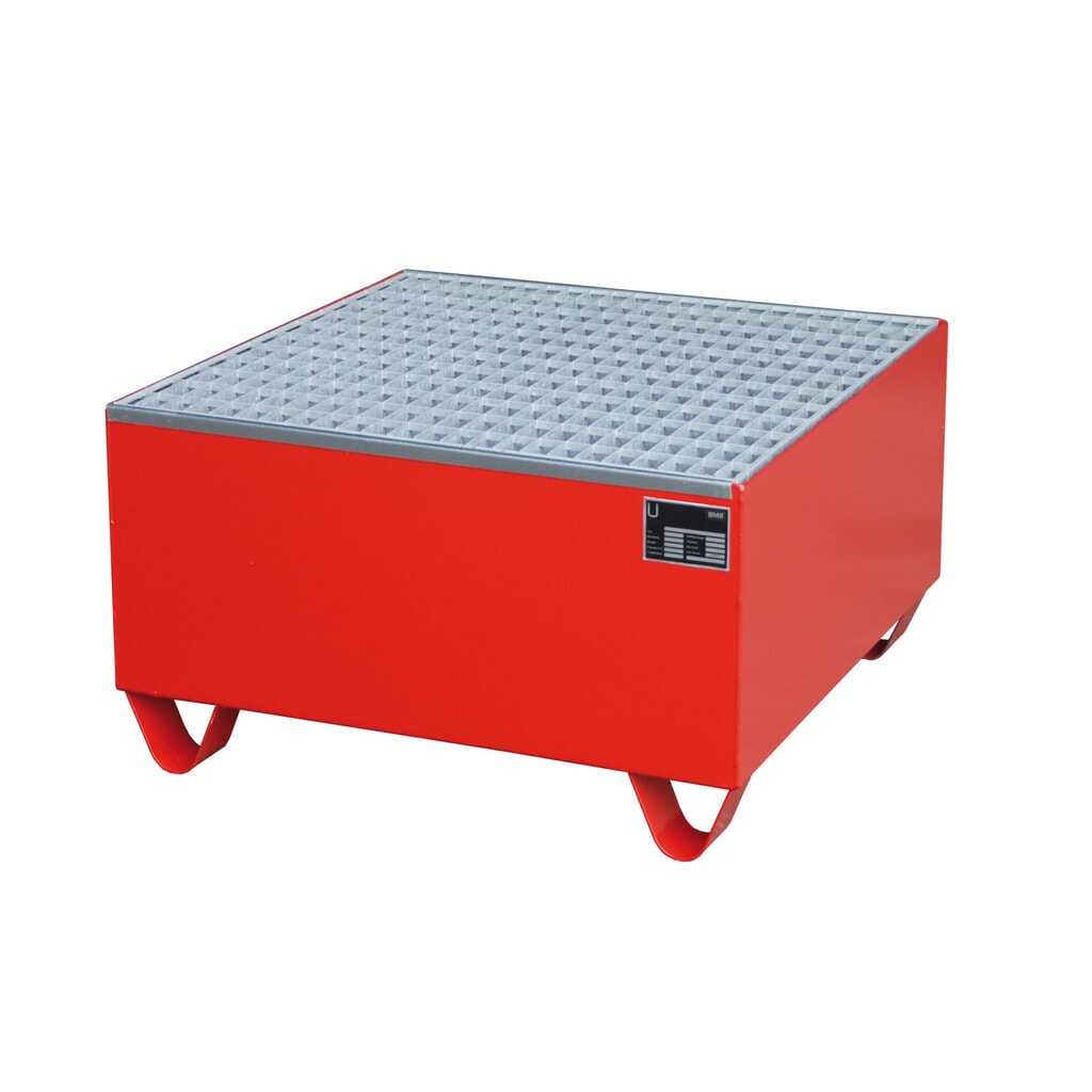 N° de l'image du produit 2 : Bauer® bac de rétention en acier, hauteur libre 100 mm, H x l x P 465 x 800 x 800 mm, avec grille, 1 x 200 l, rouge feu