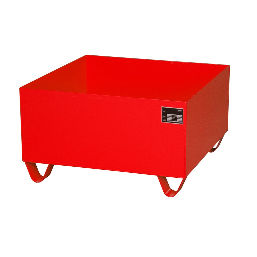 Illustration du produit: Bauer® bac de rétention en acier, hauteur libre 100 mm, H x l x P 465 x 800 x 800 mm, sans grille, 1 x 200 l, rouge feu