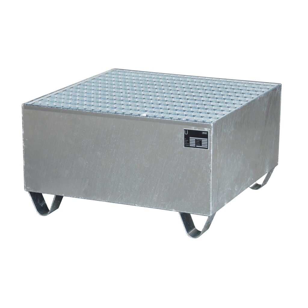 Illustration du produit: Bauer® bac de rétention en acier, hauteur libre 100 mm, H x l x P 465 x 800 x 800 mm, avec grille, 1 x 200 l, galvanisé à chaud