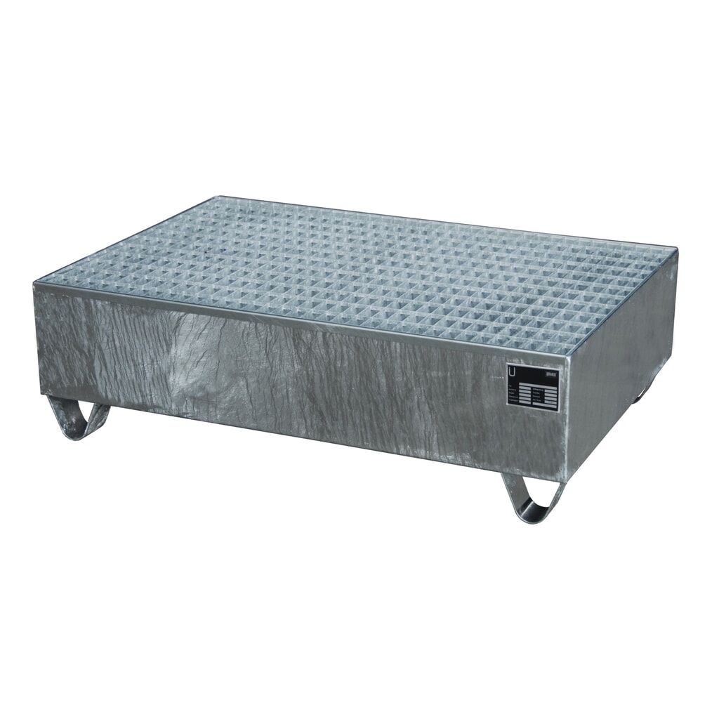 Bauer® bac de rétention en acier, hauteur libre 100 mm, H x l x P 360 x 1 200 x 800 mm, avec grille, 2 x 200 l, galvanisé à chaud Illustration du produit: Bauer® bac de rétention en acier, hauteur libre 100 mm, H x l x P 360 x 1 200 x 800 mm, avec grille, 2 x 200 l, galvanisé à chaud