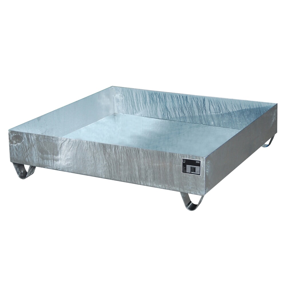 Bauer® bac de rétention en acier, hauteur libre 100 mm, H x l x P 285 x 1 200 x 1 200 mm, sans grille, 4 x 200 l, galvanisé à chaud Illustration du produit: Bauer® bac de rétention en acier, hauteur libre 100 mm, H x l x P 285 x 1 200 x 1 200 mm, sans grille, 4 x 200 l, galvanisé à chaud