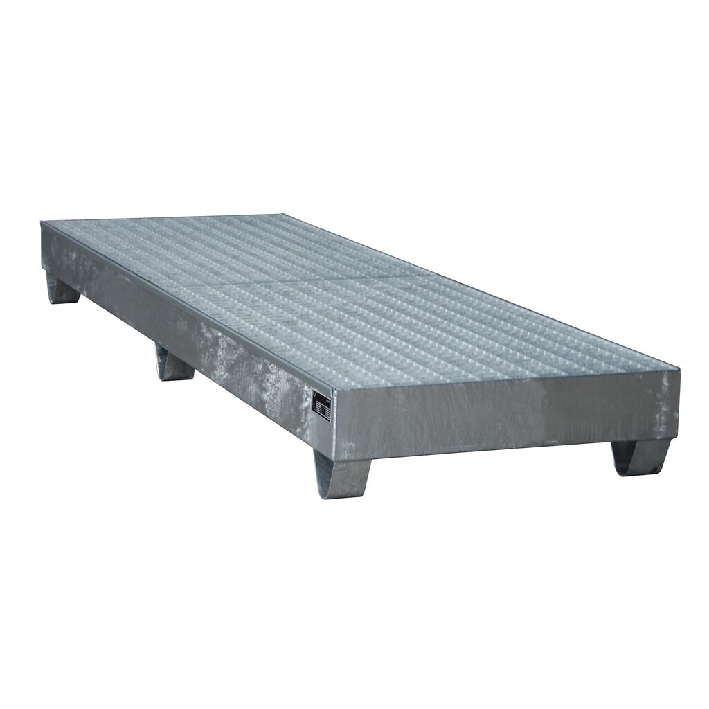 N° de l'image du produit 2 : Bauer® bac de rétention en acier, hauteur libre 100 mm, H x l x P 250 x 2 400 x 800 mm, avec grille, 4 x 200 l, galvanisé à chaud