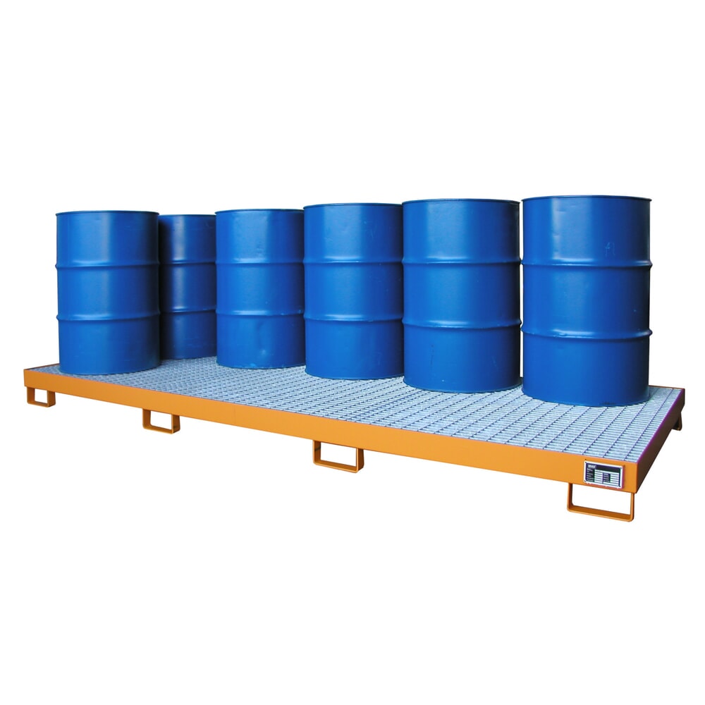 Illustration du produit: Bac de rétention de grand volume Bauer® en acier, H x l x P 190 x 3 250 x 1 300 mm, 10 x 200 litres, jaune-orange