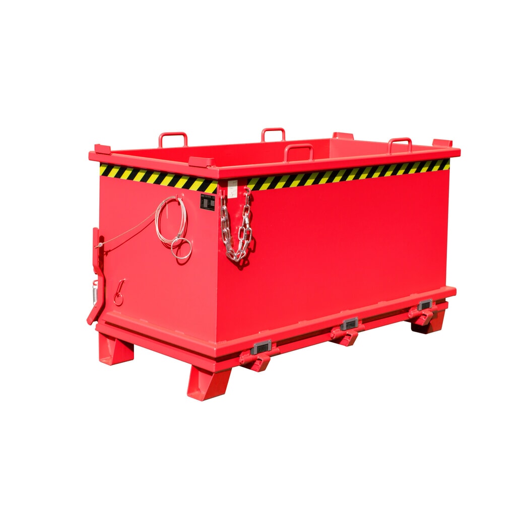 Bauer® Benne à fond basculant, fond basculant renforcé, peint, volume 1,5 m³, RAL 3000 rouge feu Illustration du produit: Bauer® Benne à fond basculant, fond basculant renforcé, peint, volume 1,5 m³, RAL 3000 rouge feu