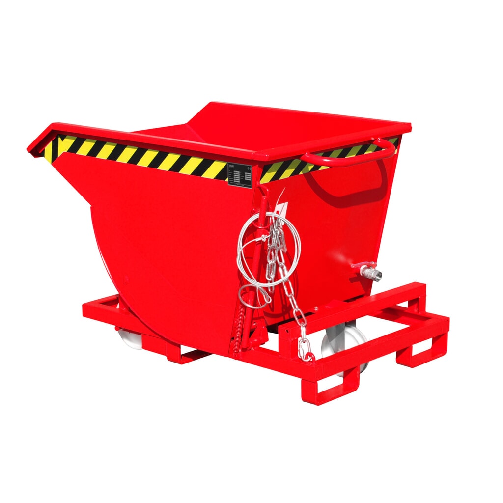Bauer® Benne basculante à copeaux, construction basse, avec entrées de fourche, peint, volume 0,3 m³, RAL 3000 rouge feu Illustration du produit: Bauer® Benne basculante à copeaux, construction basse, avec entrées de fourche, peint, volume 0,3 m³, RAL 3000 rouge feu