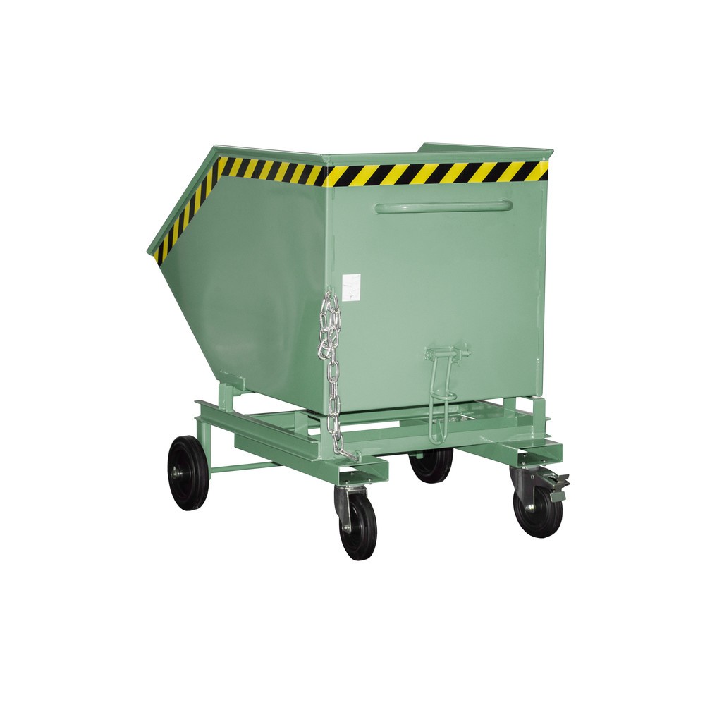 Illustration du produit: Bauer® Chariot-caisse basculant, avec châssis + entrées de fourche, volume 0,6 m³, RAL 6011 vert réséda