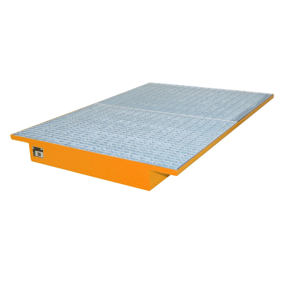 N° de l'image du produit 2 : Bauer® bac de rétention à suspendre en acier, avec grille, pour longueur de poutre 1 800 mm, jaune-orange