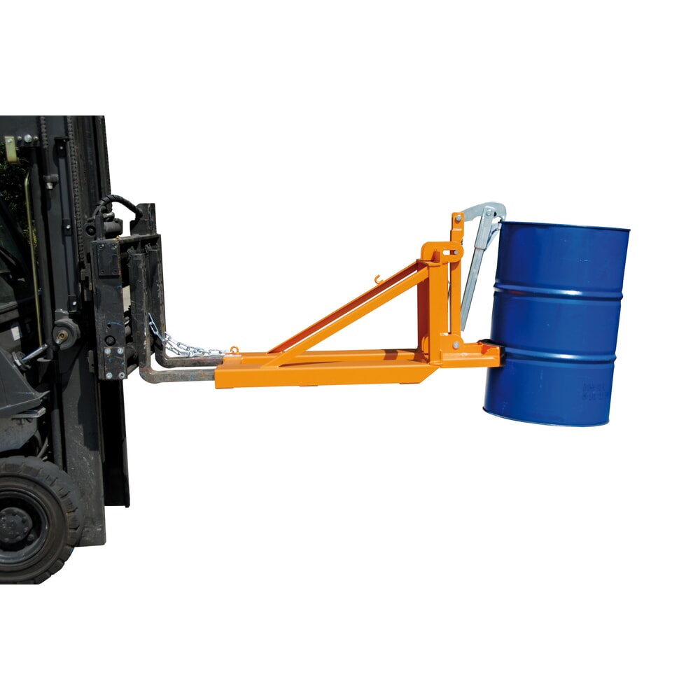 N° de l'image du produit 3 : Bauer® Pince à fûts pour fûts en acier à double rebord et fûts en plastique à double rebord, accessoire pour chariot élévateur, capacité de charge 800 kg, RAL 2000 jaune-orange