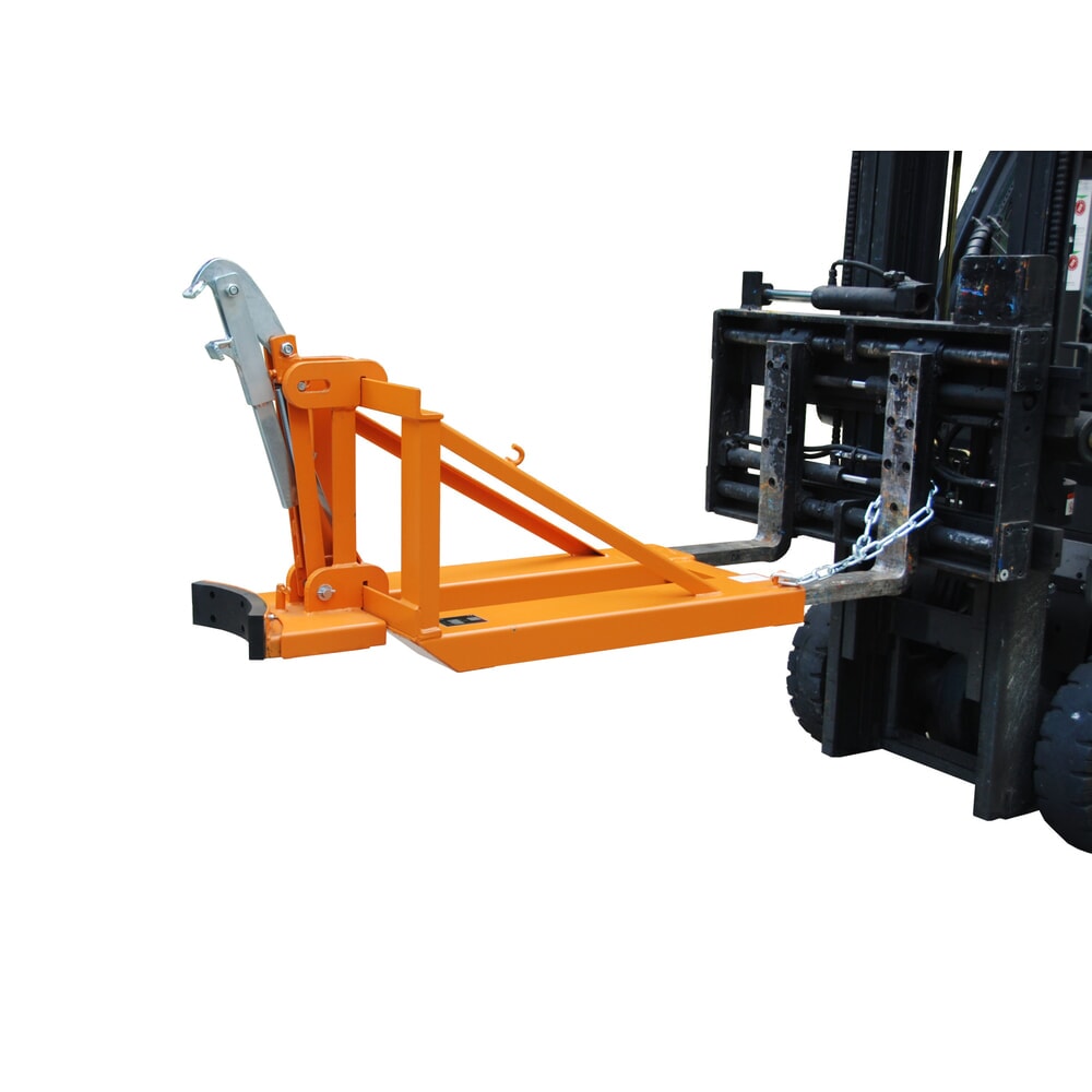 N° de l'image du produit 2 : Bauer® Pince à fûts pour fûts à couvercle en plastique, accessoire pour chariot élévateur, capacité de charge 800 kg, RAL 2000 jaune-orange