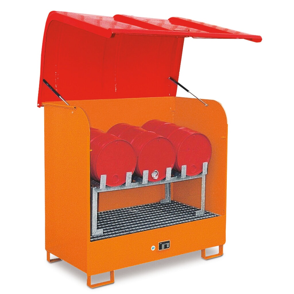 Illustration du produit: Bauer® Station pour matières dangereuses en acier, avec capot renforcé aux fibres de verre, jaune orange
