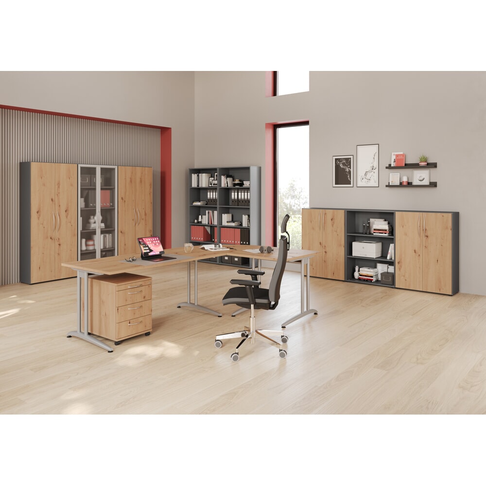 N° de l'image du produit 2 : Bureau Akzent Hammerbacher, pied en C, haut. x larg. x prof. 740 x 1 600 x 800 mm, gris
