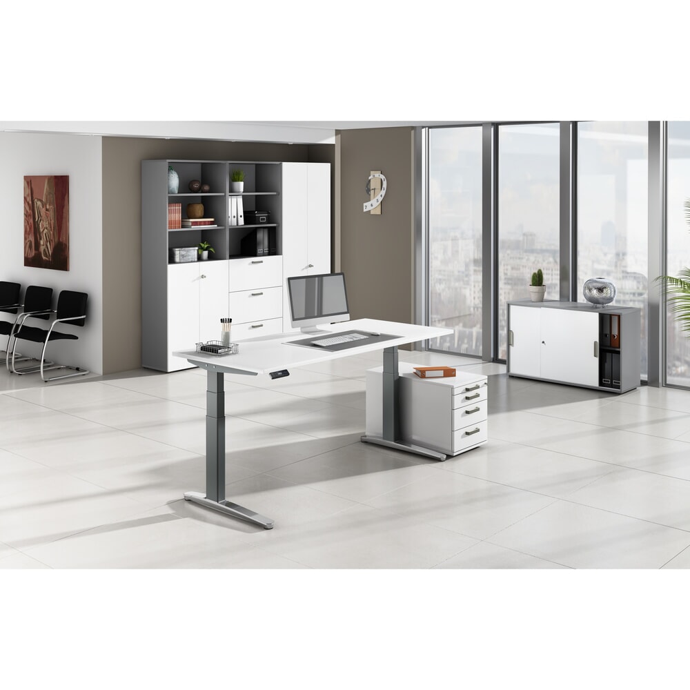 N° de l'image du produit 6 : Bureau Hammerbacher à hauteur réglable électriquement, avec interrupteur à mémoire, pied en C, L x P 1 600 x 800 mm, érable
