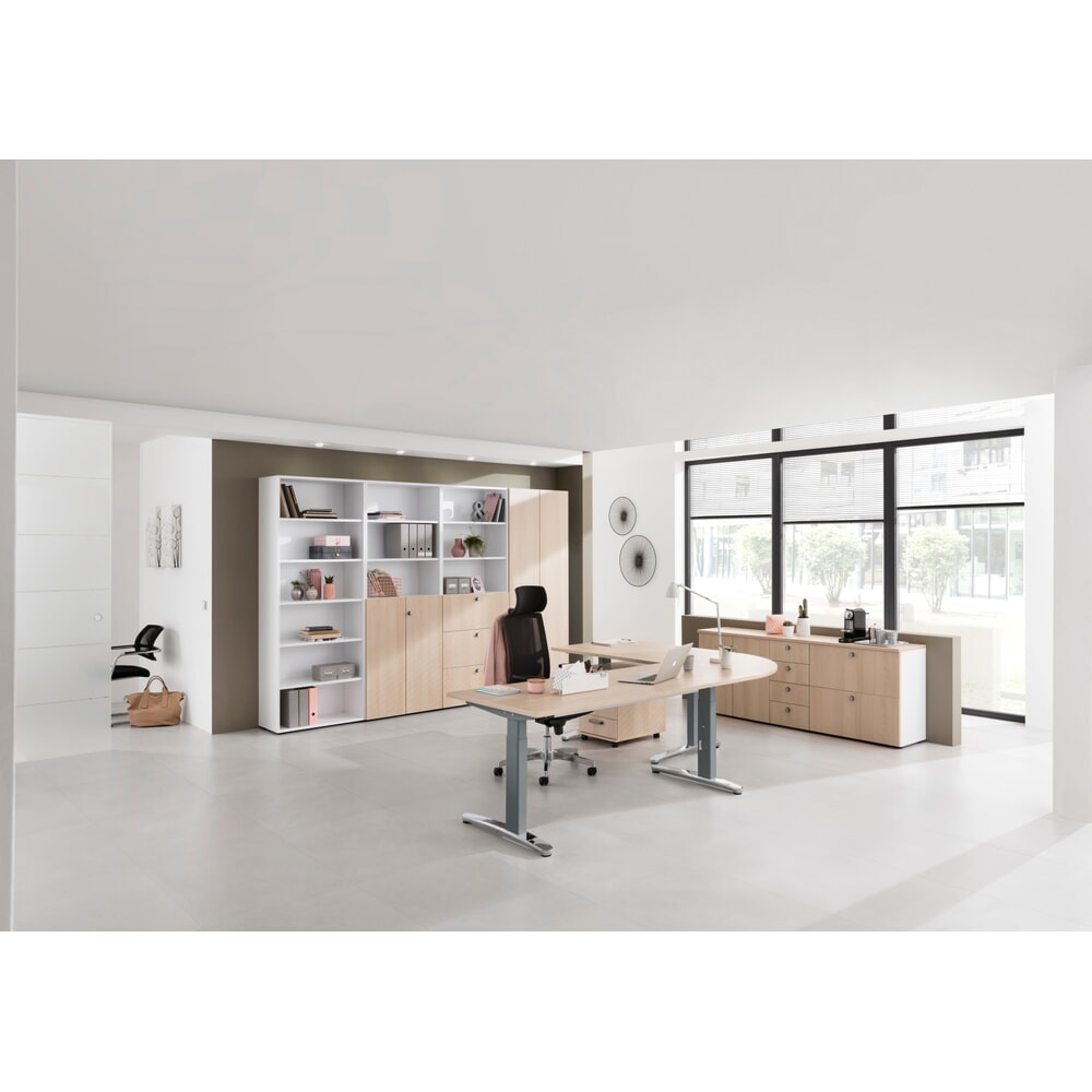 N° de l'image du produit 5 : Bureau Hammerbacher réglable en hauteur manuellement, pied en C, L x P 1 600 x 800 mm, gris