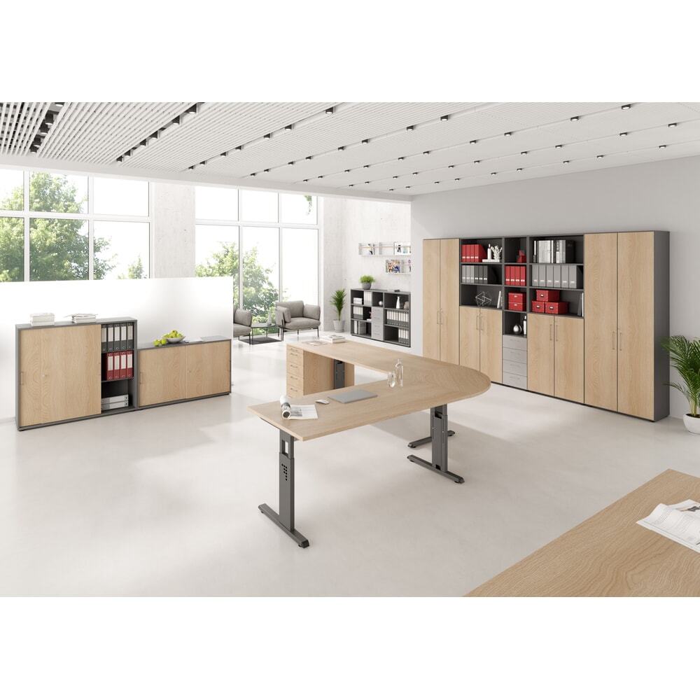 N° de l'image du produit 2 : Bureau Hammerbacher Solid, réglable manuellement en hauteur, pied en C, L x P 1 600 x 800 mm, gris