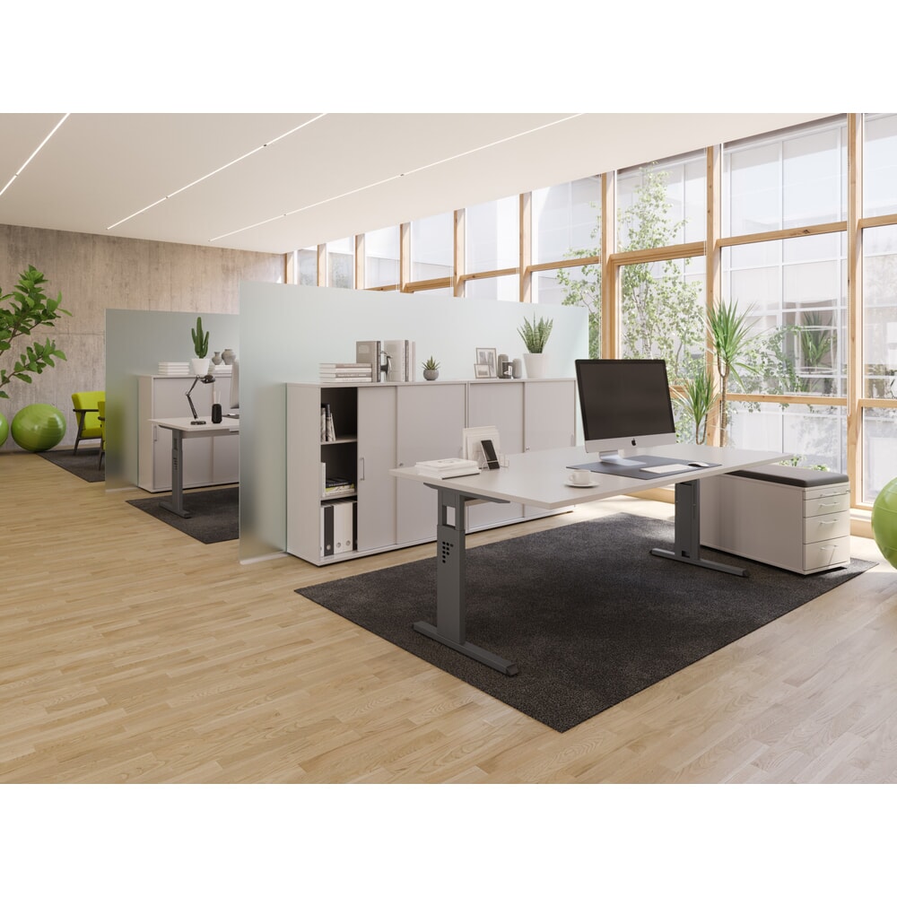 N° de l'image du produit 6 : Bureau Hammerbacher Solid, réglable manuellement en hauteur, pied en C, L x P 1 600 x 800 mm, gris
