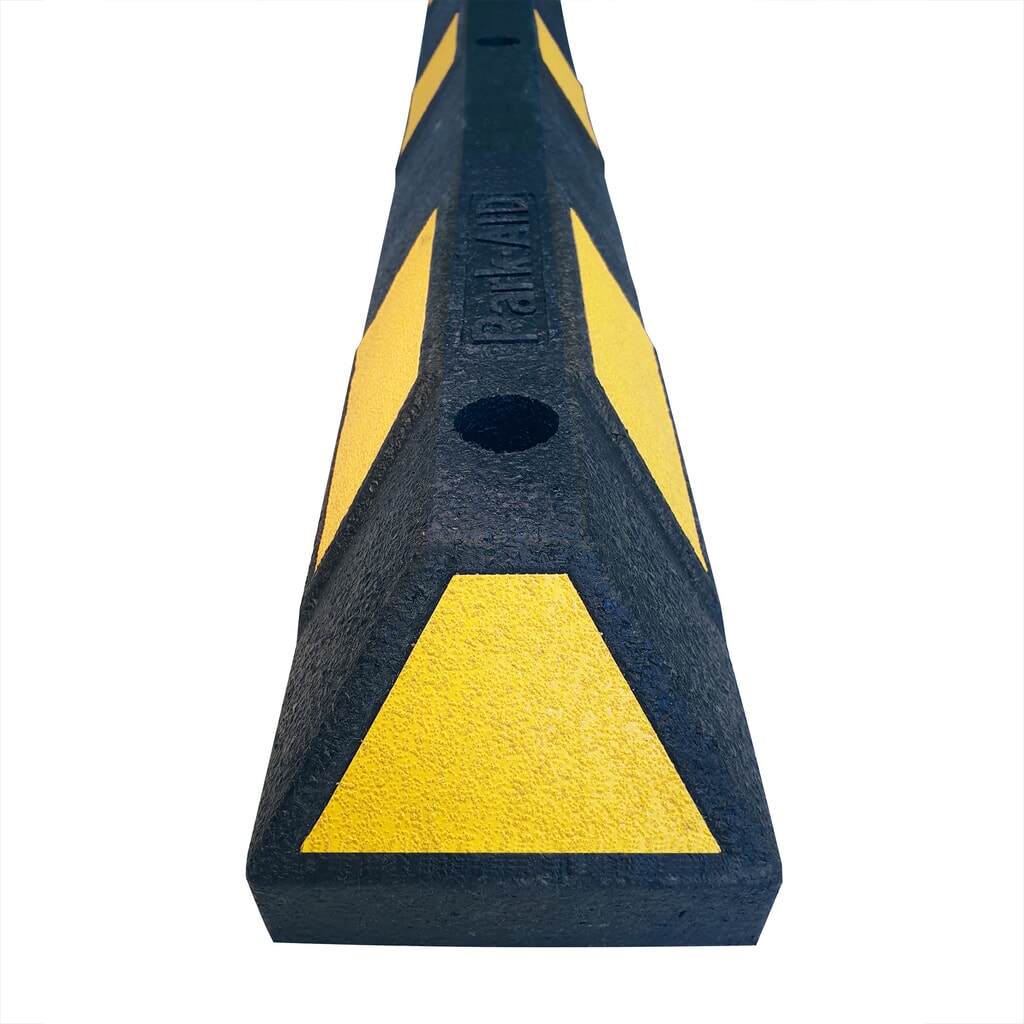 N° de l'image du produit 2 : Butoir de roue MORAVIA Park-AID®, noir avec bandes réfléchissantes jaunes, largeur 900 mm