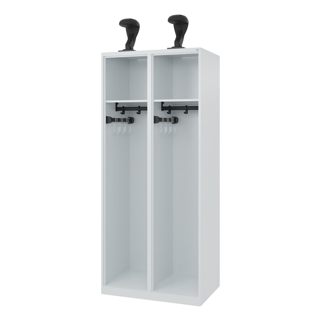 Illustration du produit: C+P Vestiaire pompier EXPERT, patins, 2 compartiments, HxlxP 1 850 x 800 x 500 mm, gris clair, avec support de casque