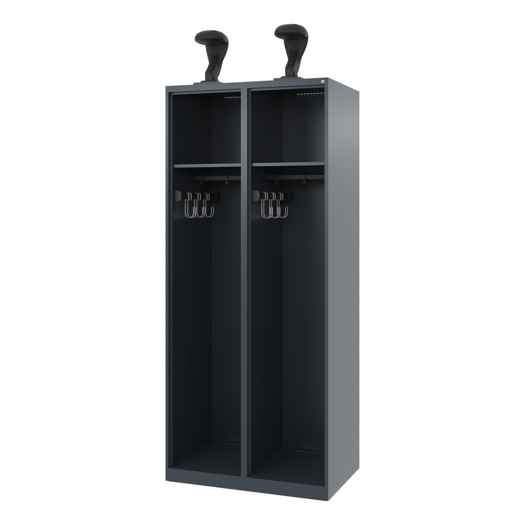 Illustration du produit: C+P Vestiaire pompier EXPERT, patins, 2 compartiment, HxlxP 1 850 x 800 x 500 mm, gris anthracite, avec support de casque