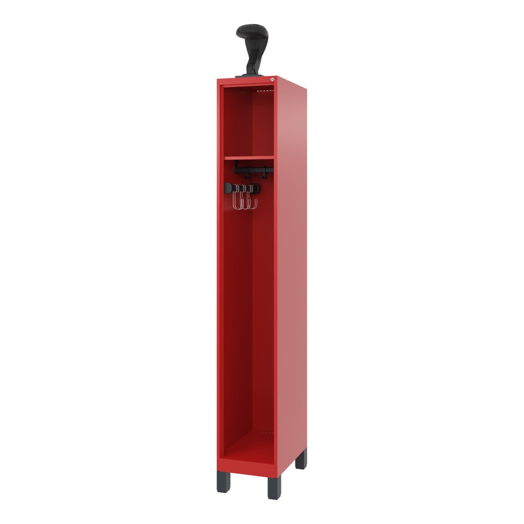 C+P Vestiaire pompier EXPERT, pieds, 1 compartiment, HxlxP 1 850 x 300 x 500 mm, rouge feu, avec support de casque Illustration du produit: C+P Vestiaire pompier EXPERT, pieds, 1 compartiment, HxlxP 1 850 x 300 x 500 mm, rouge feu, avec support de casque