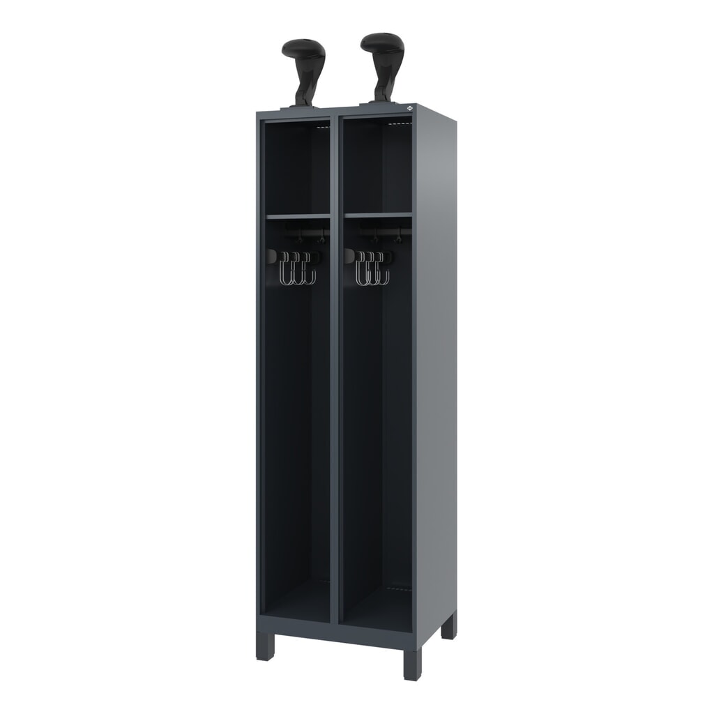 Illustration du produit: C+P Vestiaire pompier EXPERT, pieds, 2 compartiments, HxlxP 1 850 x 600 x 500 mm, gris anthracite, avec support de casque
