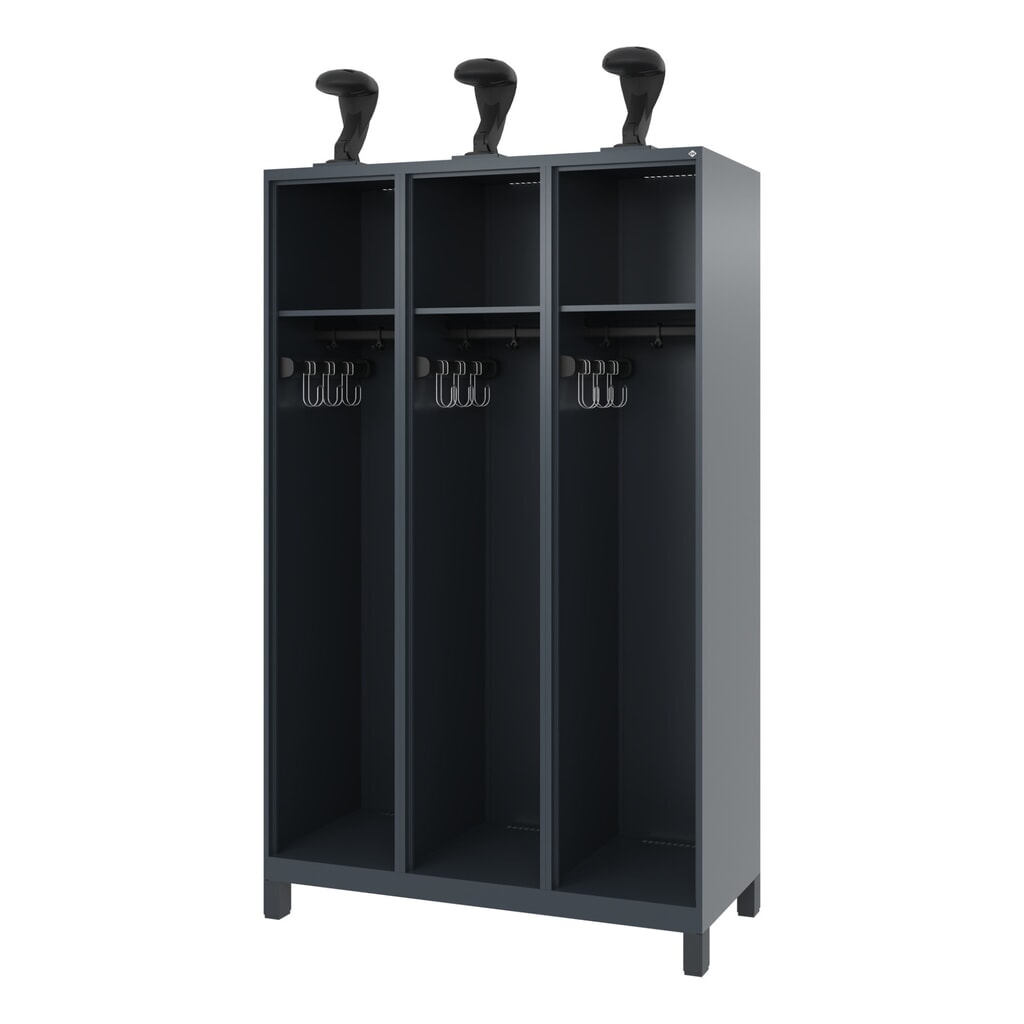Illustration du produit: C+P Vestiaire pompier EXPERT, pieds, 3 compartiments, HxlxP 1 850 x 1 200 x 500 mm, gris anthracite, avec support de casque