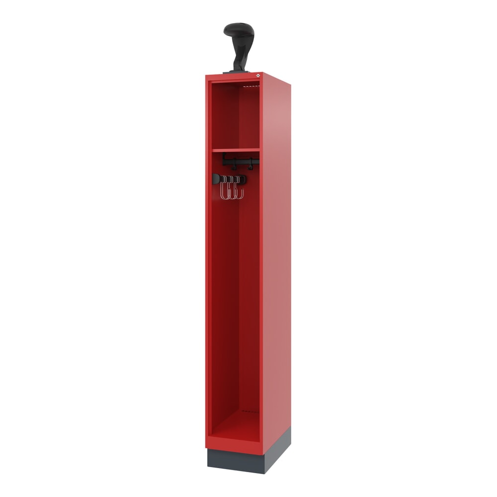 Illustration du produit: C+P Vestiaire pompier EXPERT, socle, 1 compartiment, HxlxP 1 850 x 300 x 500 mm, rouge feu, avec support de casque