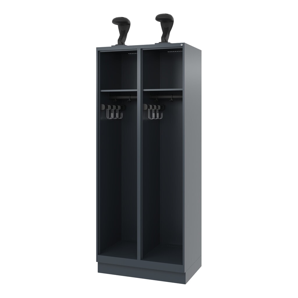 C+P Vestiaire pompier EXPERT, socle, 2 compartiments, HxlxP 1 850 x 800 x 500 mm, gris anthracite, avec support de casque Illustration du produit: C+P Vestiaire pompier EXPERT, socle, 2 compartiments, HxlxP 1 850 x 800 x 500 mm, gris anthracite, avec support de casque