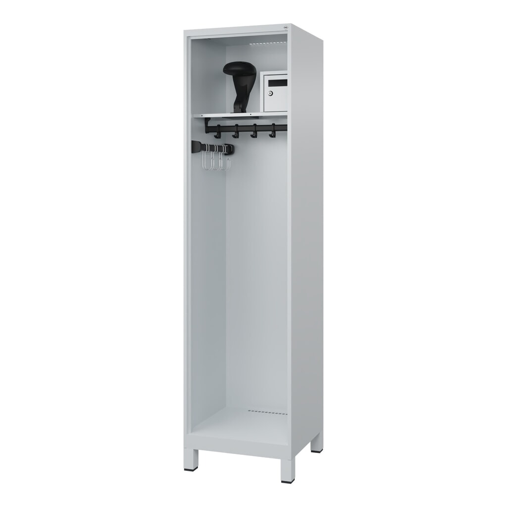 Illustration du produit: C+P Vestiaire pompier FLEXO, pieds, 1 compartiment, HxlxP 1 850 x 500 x 500 mm, gris clair, avec support de casque