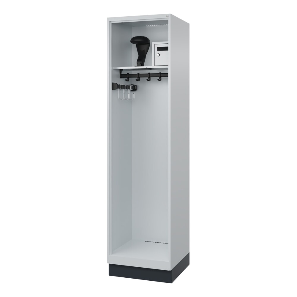 Illustration du produit: C+P Vestiaire pompier FLEXO, socle, 1 compartiment, HxlxP 1 850 x 500 x 500 mm, gris clair, avec support de casque