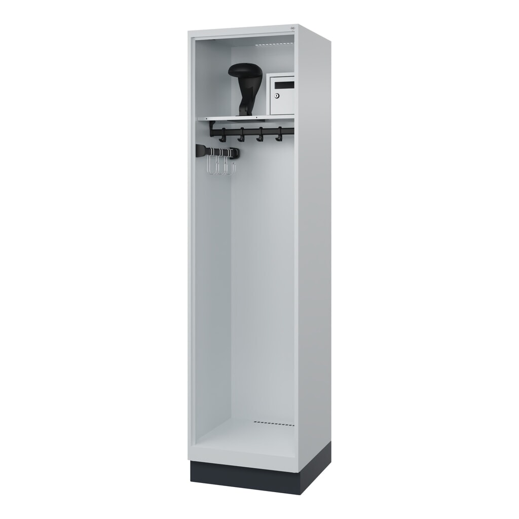 Illustration du produit: C+P Vestiaire pompier FLEXO, socle, 1 compartiment, HxlxP 1 850 x 500 x 500 mm, gris clair, avec support de casque