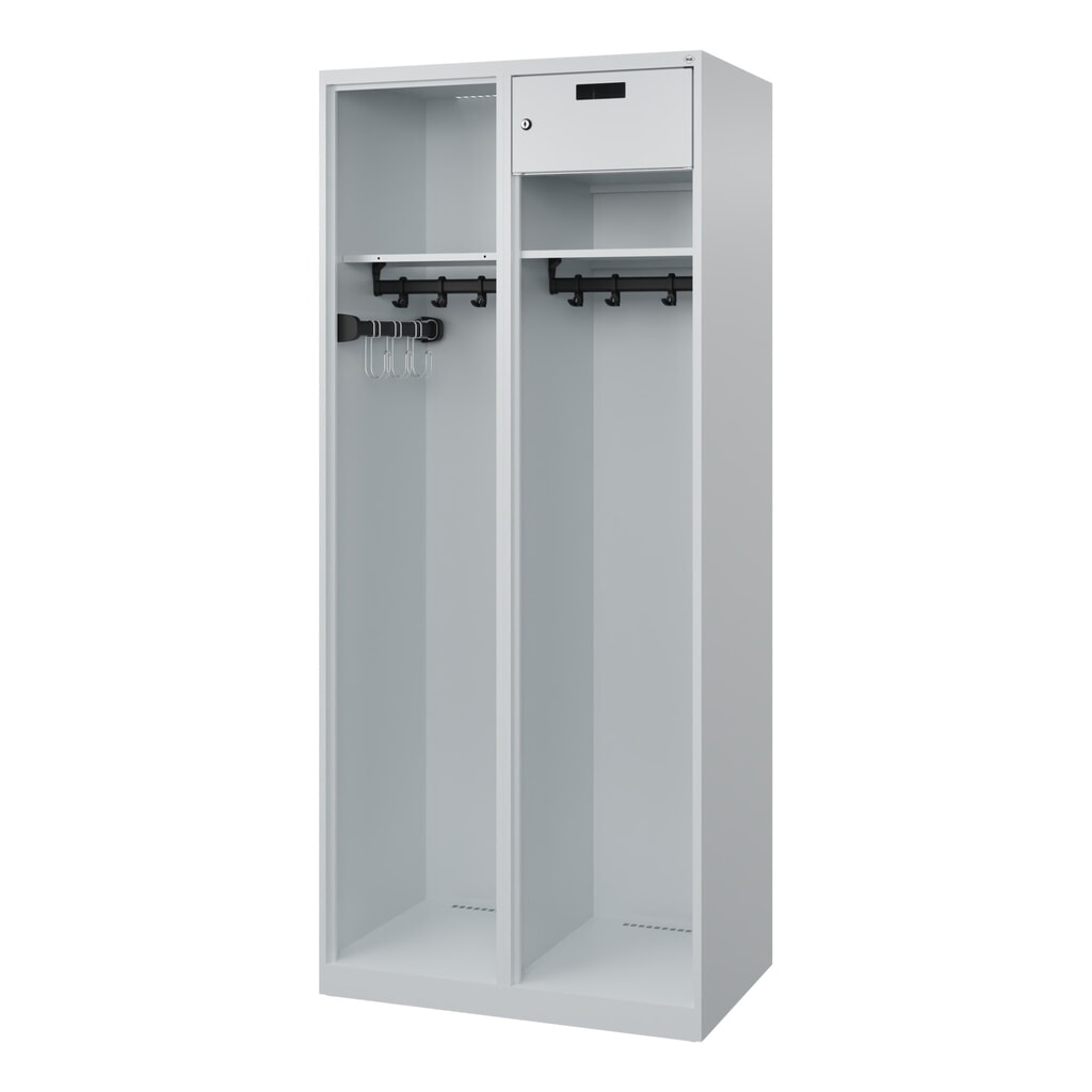 N° de l'image du produit 4 : C+P Vestiaire pompier KOMBI Open, patins, 1 compartiment, HxlxP 1 850 x 800 x 500 mm, gris clair