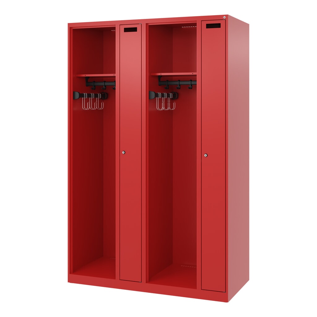 C+P Vestiaire pompier KOMBI, patins, 2 compartiments, HxlxP 1 850 x 1 200 x 500 mm, rouge feu N° de l'image du produit 5 : C+P Vestiaire pompier KOMBI, patins, 2 compartiments, HxlxP 1 850 x 1 200 x 500 mm, rouge feu