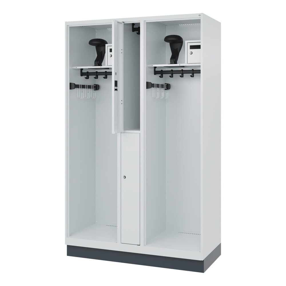 Illustration du produit: C+P Vestiaire pompier MAXI, socle, HxlxP 1 850 x 1 200 x 500 mm, gris clair, avec support de casque